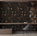 Dark Floral Leaf Wallpaper Mural, Peel and Stick Wall Decal