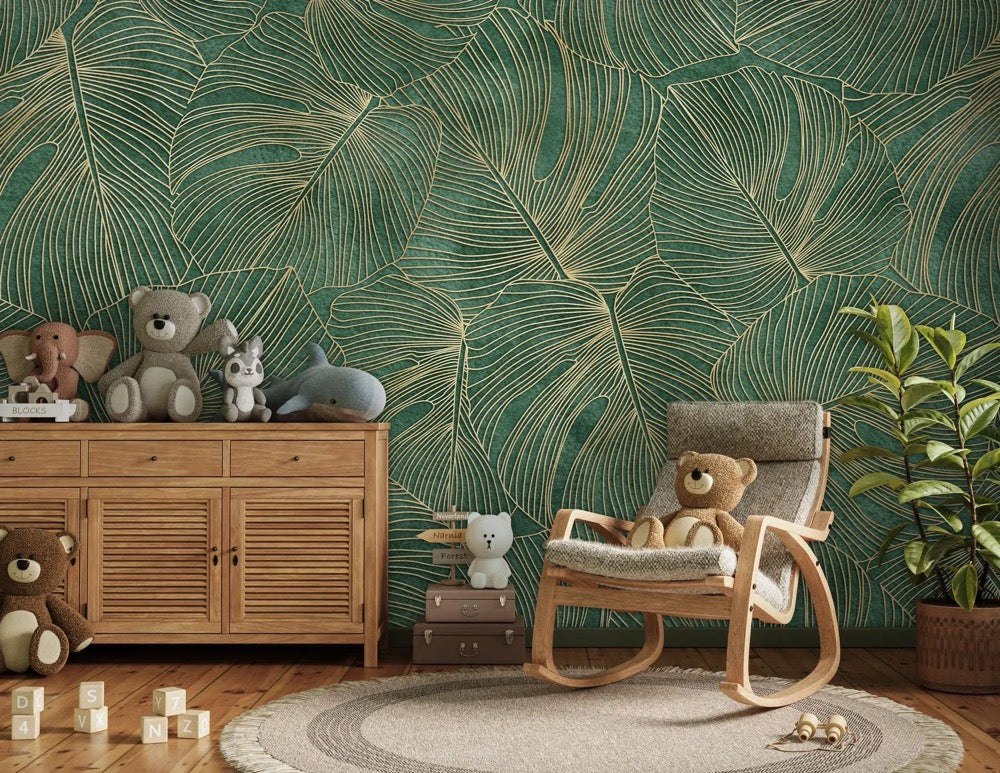 Emerald Green Tropical Leaf Wallpaper | Luxury Palm Mural