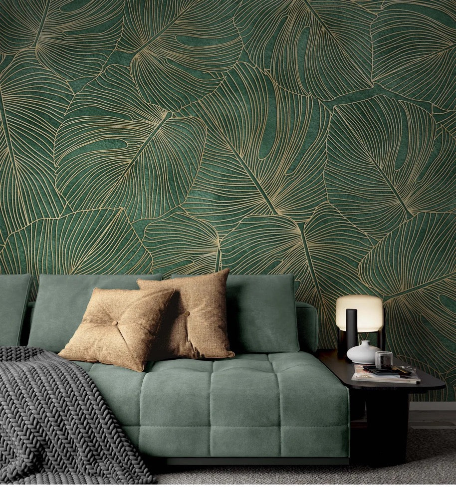Emerald Green Tropical Leaf Wallpaper | Luxury Palm Mural