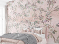 Pink Chinoiserie Wallpaper, Bedroom Wall Paper Mural, Girls Room Wallpaper, Birds White Flowers Wallpaper, Self Stick Mural Wallpaper